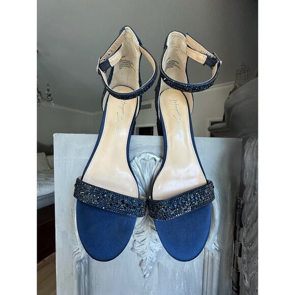 Betsy Johnson Mari Heels Sz 8 Blue Sparkly Strappy Open Toe Evening Shoes - Picture 2 of 10